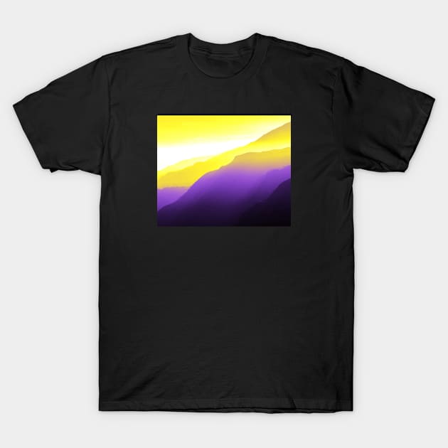 Nonbinary Pride Foggy Mountain Landscape T-Shirt by VernenInk